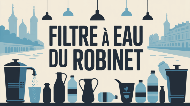 vue stylisée filtre a eau du robinet à Lyon packs d'eau déchets plastiques