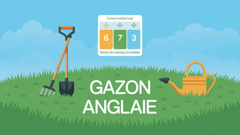 Pelouse verte outils jardinage chiffres consommation eau temps entretien gazon anglais