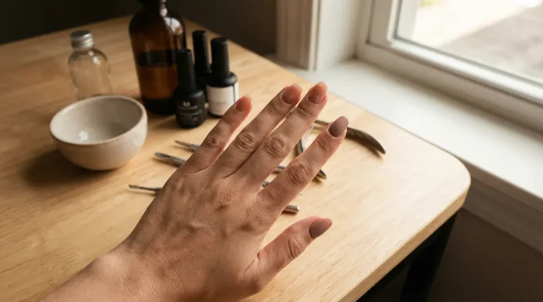 Main femme manucurée gel vs vernis permanent table outils