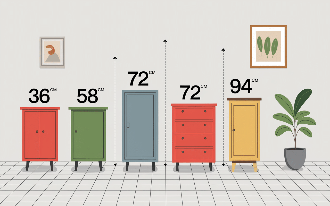 Illustration tailles standard meuble haut cuisine 36 58 72 94 cm