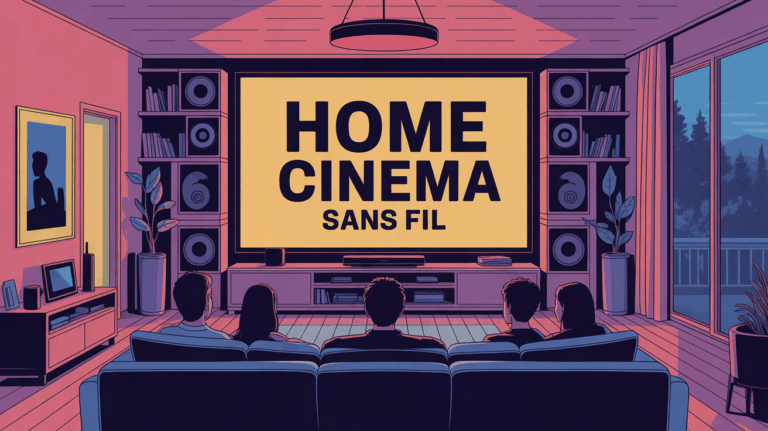 salon moderne avec enceintes home cinema sans fil