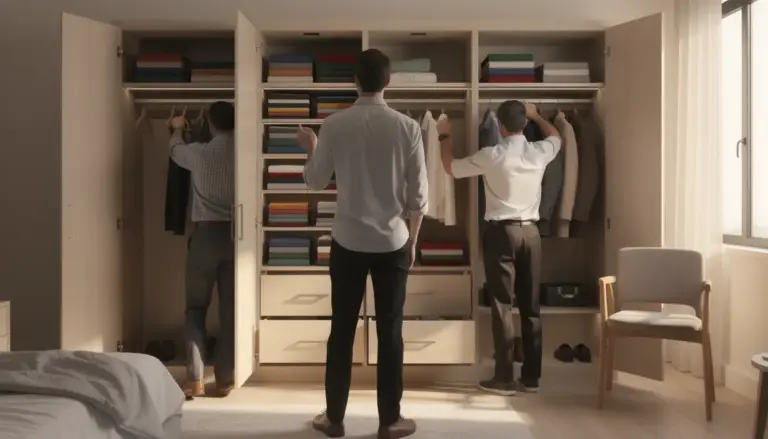 Homme choisissant tenue colorée dans armoire dressing masculin