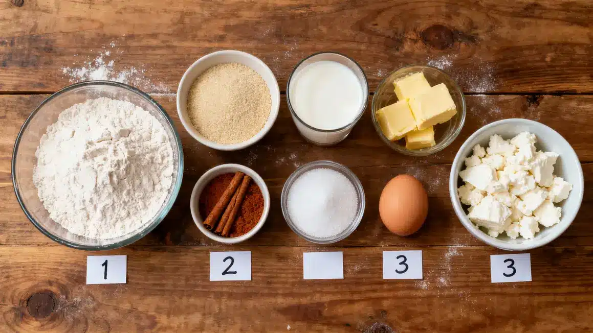 ingrédients clés cinnamon rolls vus du dessus