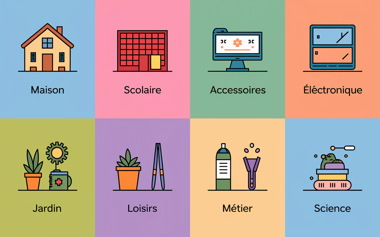Illustration familles objets en E pour jeux