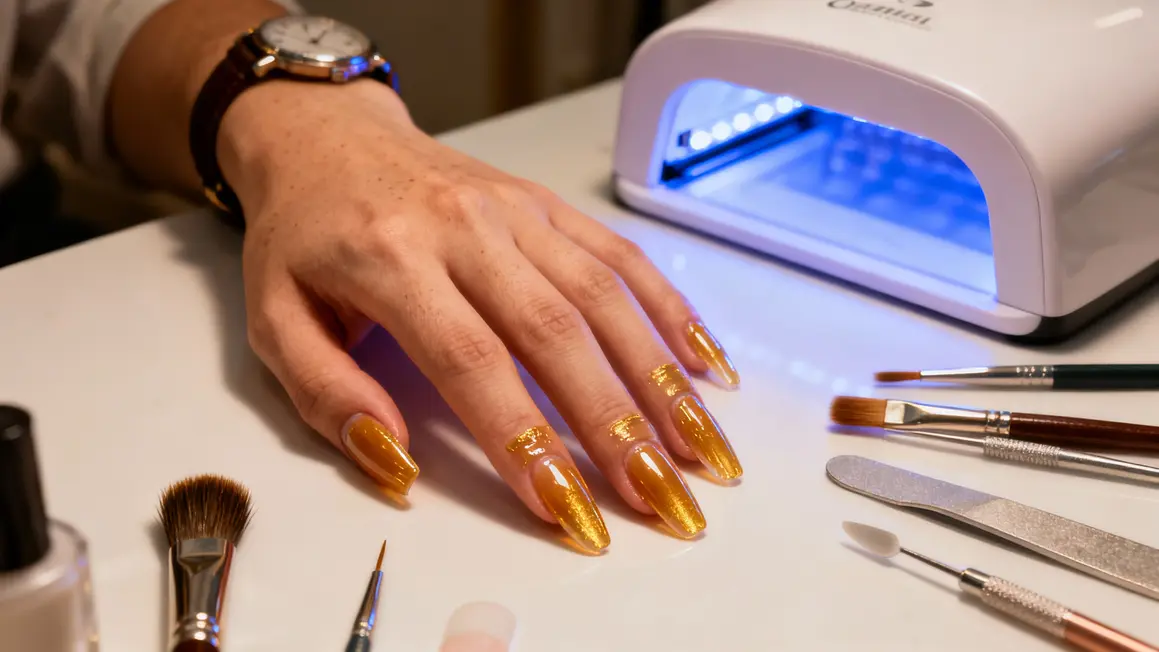 Ongles longs gel brillant main lampe UV