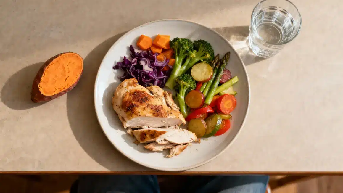 Assiette poulet légumes saine hiver