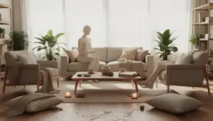 Vue d'un salon chaleureux medecine alternative complementaire integrative