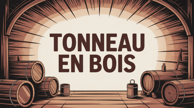 Vue cave ou terrasse avec tonneaux en bois, ambiance chaleureuse
