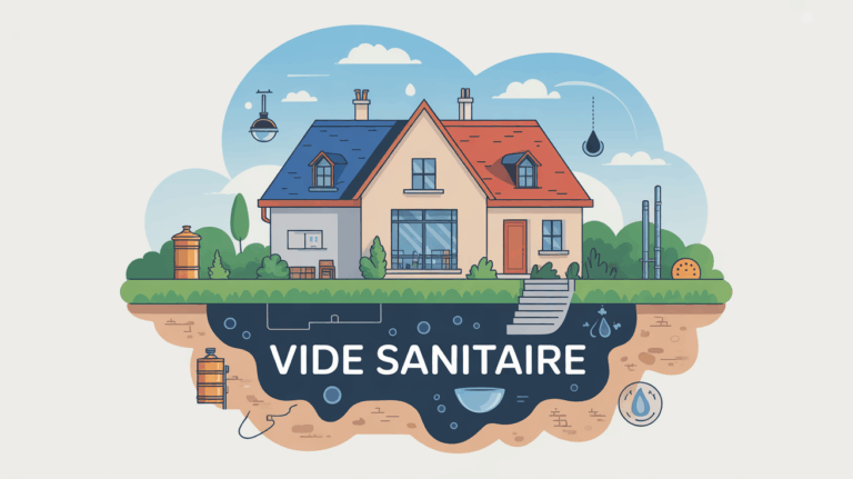 Coupe maison Lyon avec vide sanitaire, symboles humidité et aération