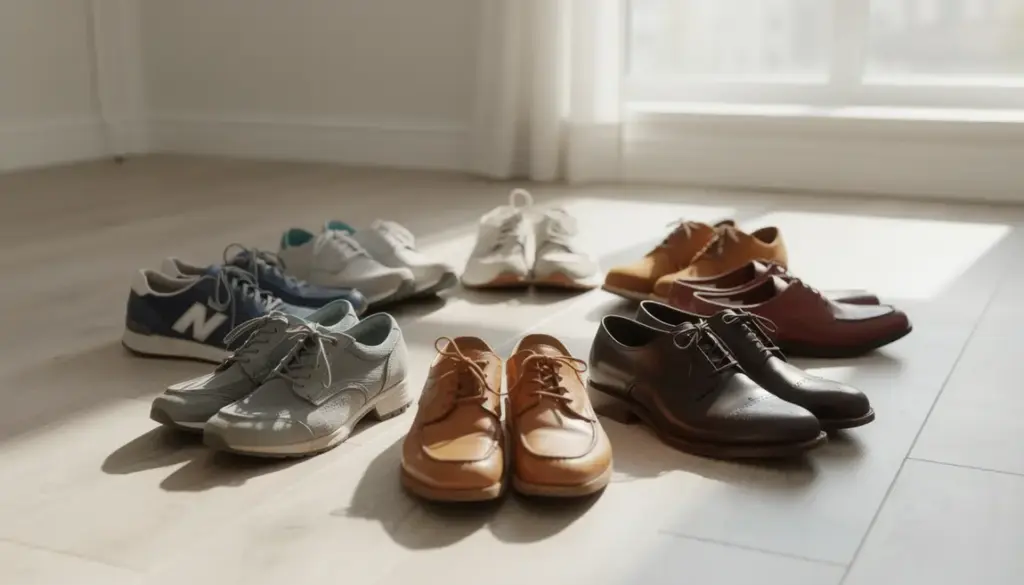 sélection chaussures variées cercle sol quotidien