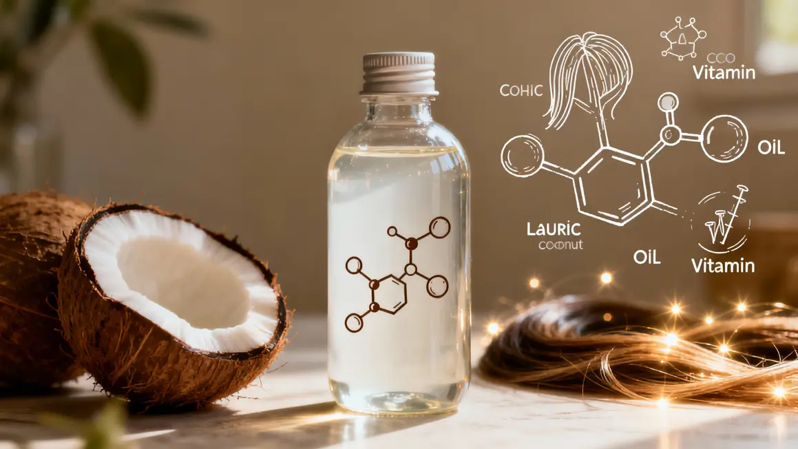 Macro composition huile de coco cheveux acide laurique