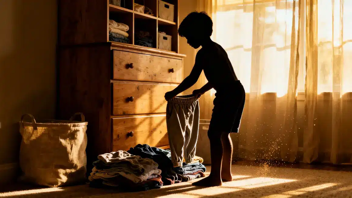 Enfant pantalon élastique autonomie rangement vêtements