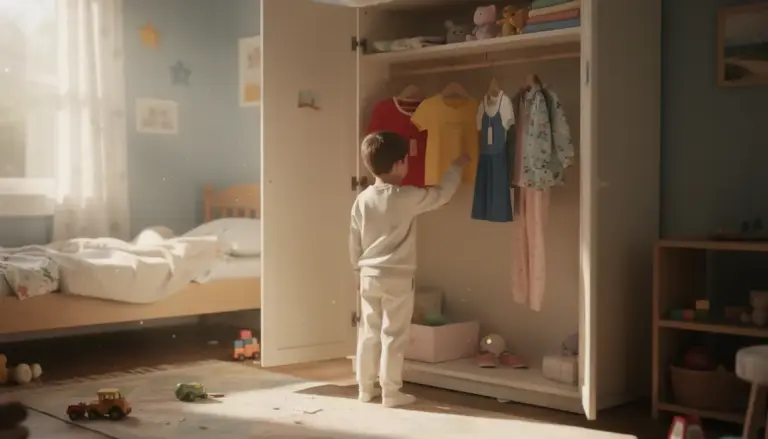 Enfant devant armoire choisit tenue matin autonomie