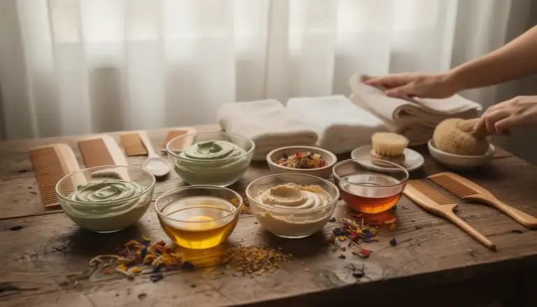 rituel masque berbère ingrédients naturels rhassoul argan huile table bois