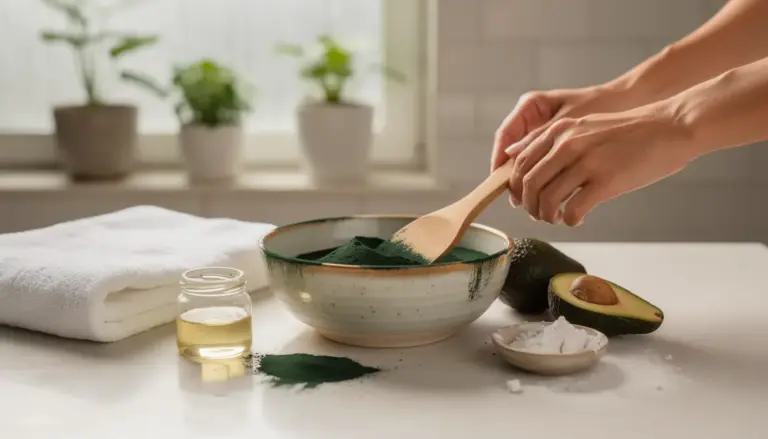bol de poudre spiruline et ingrédients naturels
