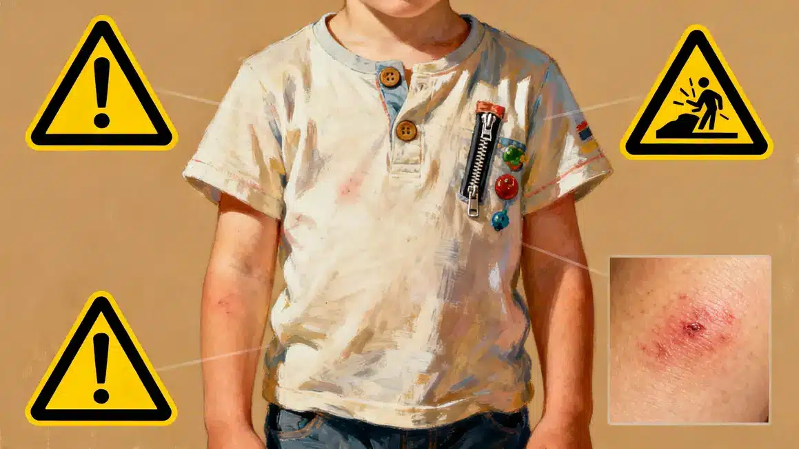 t shirt enfant dangers boutons zip peau irritee