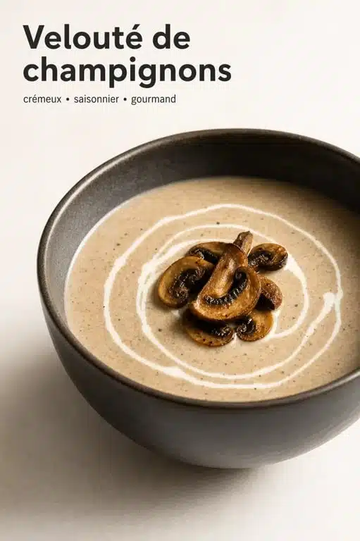 Velouté de champignons onctueux préparé au Thermomix dans un bol élégant