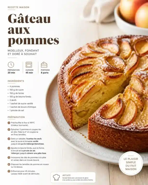 Gâteau aux pommes maison moelleux et doré, une recette avec des pommes facile à réaliser