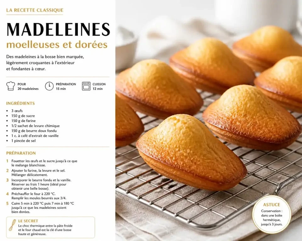 Madeleines moelleuses recette Cyril Lignac avec leur bosse caractéristique