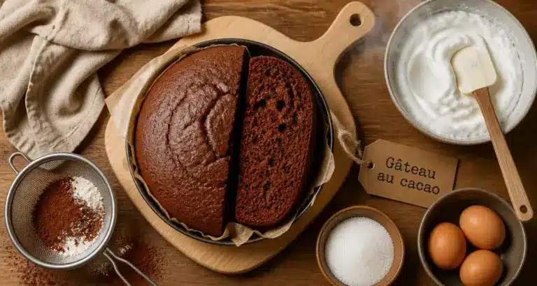 Gateau cacao moelleux tranché, mie visible
