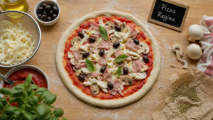 ingredient pizza : garnitures anti-détrempe, pâte et mozzarella