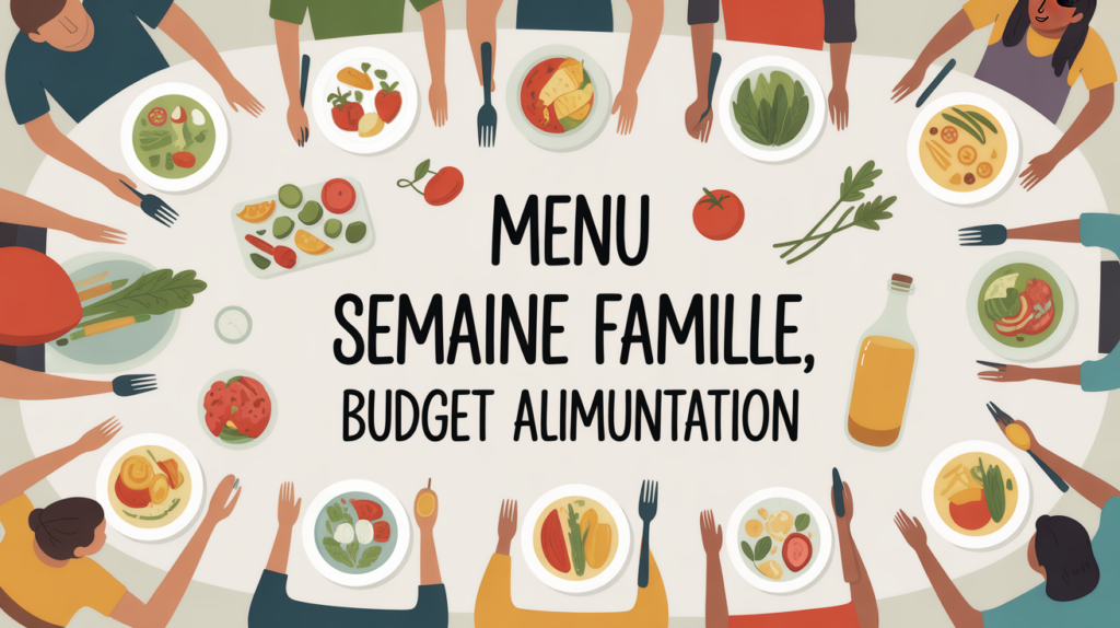 Menu famille semaine table conviviale vue du dessus