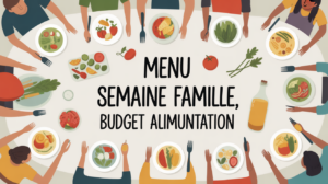 Menu famille semaine table conviviale vue du dessus