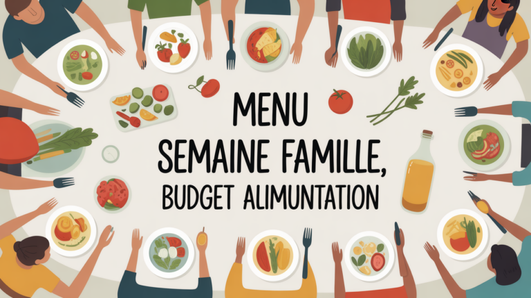 Menu famille semaine table conviviale vue du dessus