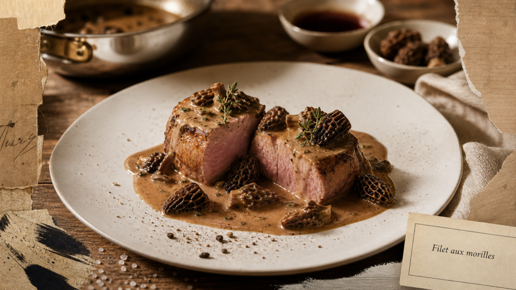Recette filet mignon de veau gastronomique : filet aux morilles et crème de Porto