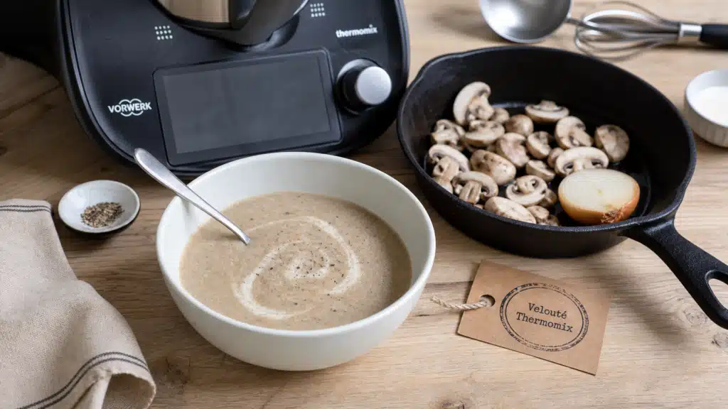 Velouté de champignons thermomix en bol, texture crémeuse