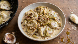 Accompagnement artichaut : cœurs poêlés à la crème de parmesan