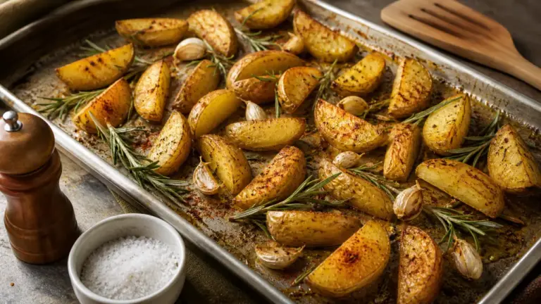 Accompagnement de pommes de terre rôties aux herbes et sel