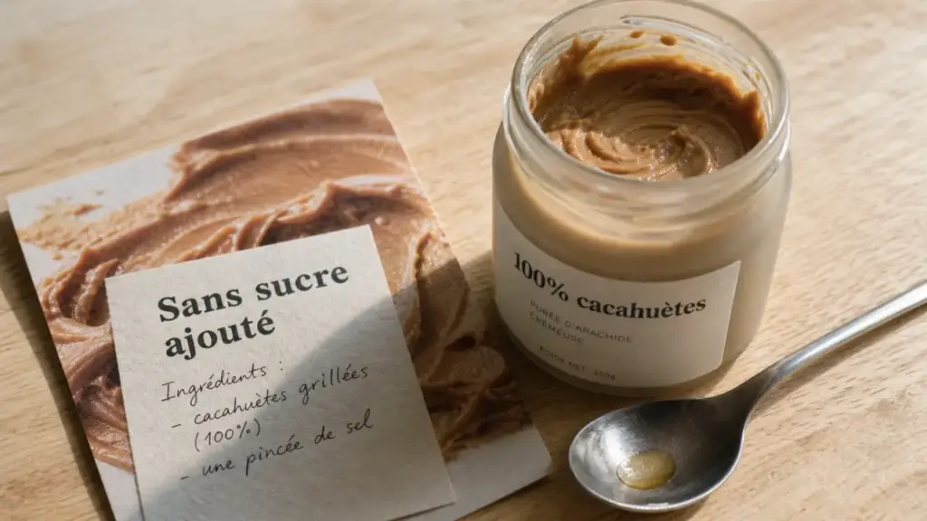 Beurre de cacahuete sans sucre : étiquette sans sucre ajouté