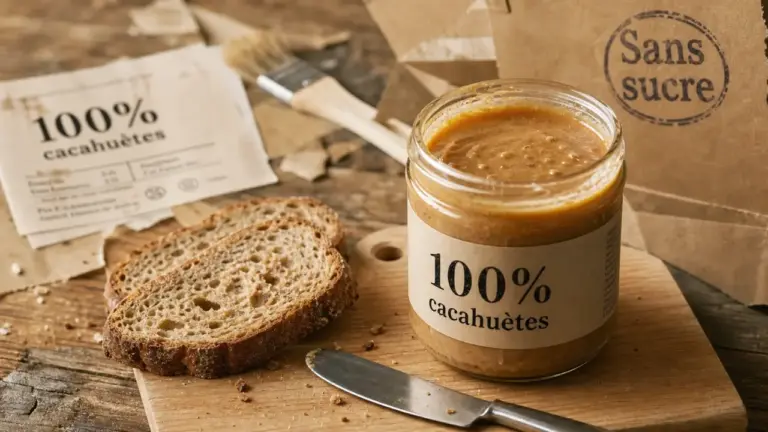 Beurre de cacahuete sans sucre : pot 100% cacahuetes et étiquette