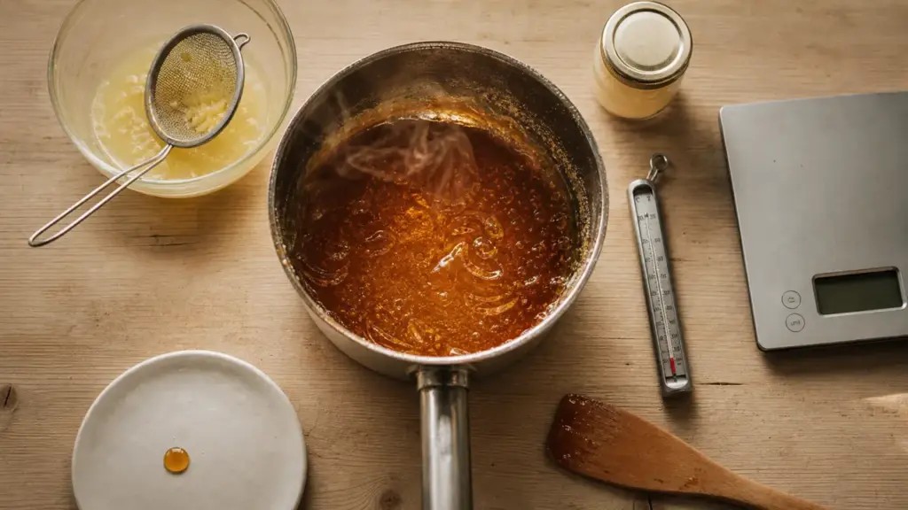 Cire au sucre recette : test de la goutte à 129°C