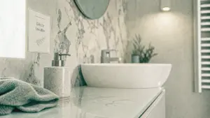 Décoration murale salle de bain : panneau effet marbre anti-humidité