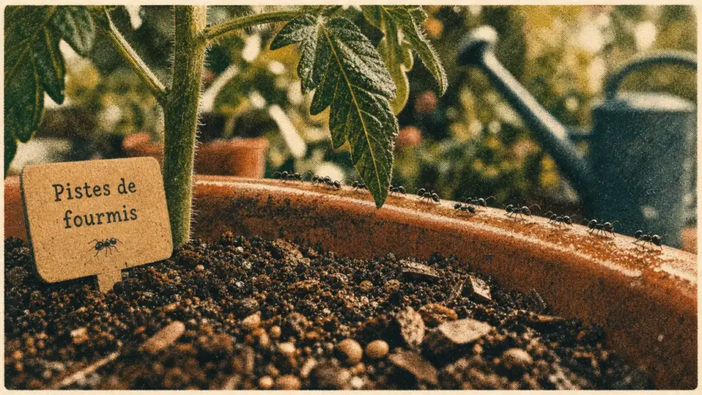 Fourmis sur tige de tomate : comment éliminer les fourmis dans les plantes (pucerons, terreau, semis).