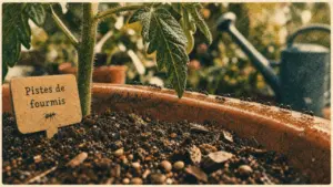 Fourmis sur tige de tomate : comment éliminer les fourmis dans les plantes (pucerons, terreau, semis).