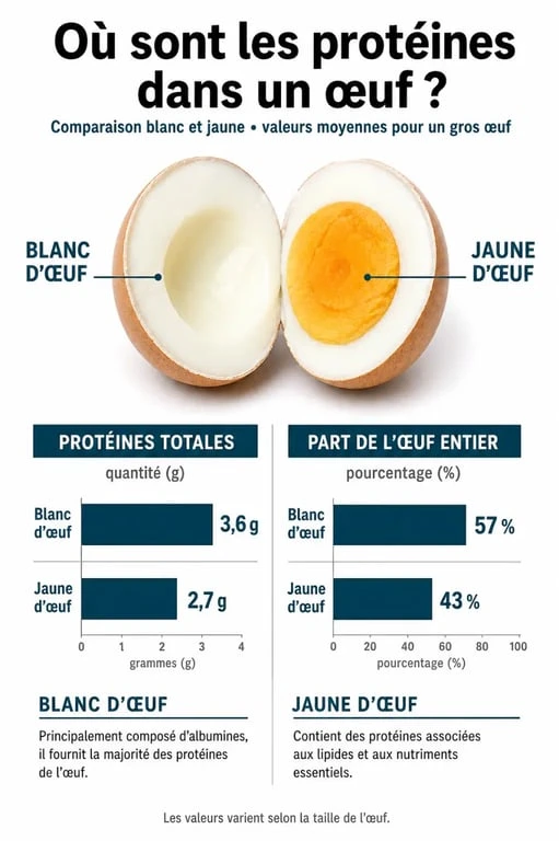 Infographie sur la teneur en protéine dans un œuf et répartition nutritionnelle