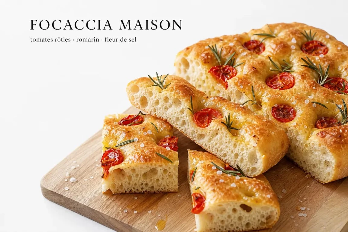 Recette focaccia Cyril Lignac avec tomates cerises, romarin et huile d’olive, dorée et moelleuse