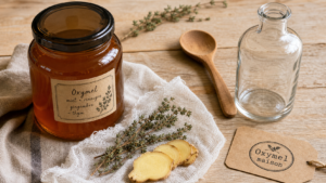 Oxymel recette maison : bocal de macération et plantes