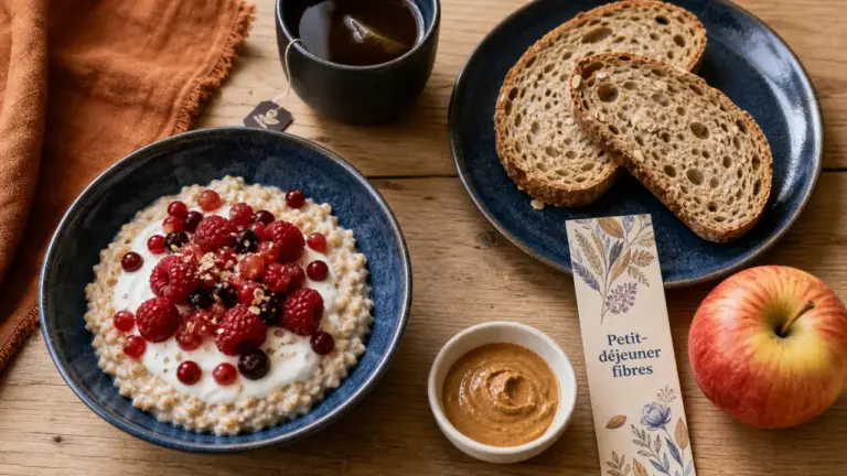 Petit déjeuner cholestérol : porridge, yaourt et pain complet, sans beurre