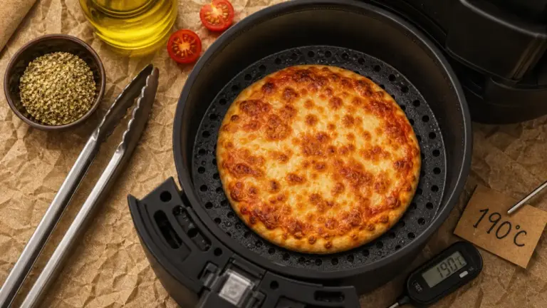 Pizza surgelée airfryer à 190°C, croustillante