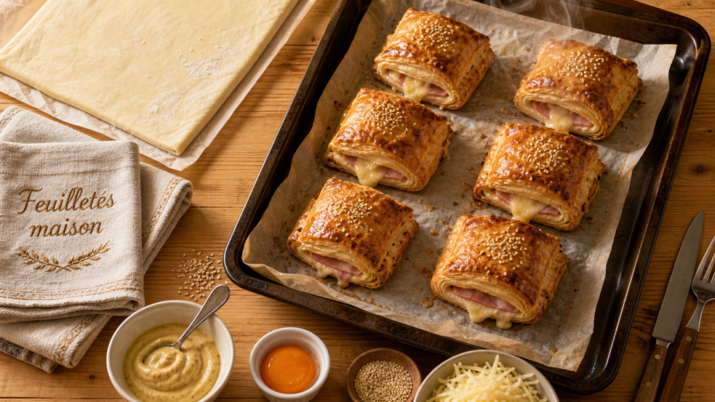 Recette feuilleté salé jambon-fromage doré, feuilletés maison