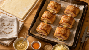 Recette feuilleté salé jambon-fromage doré, feuilletés maison
