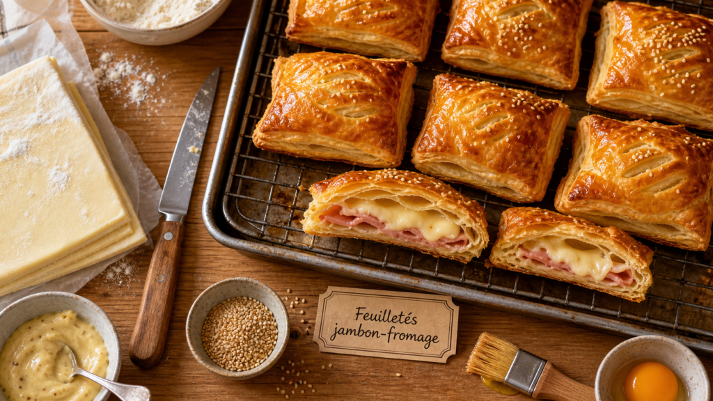 Recette feuilleté salé jambon fromage croustillant, feuilletés dorés
