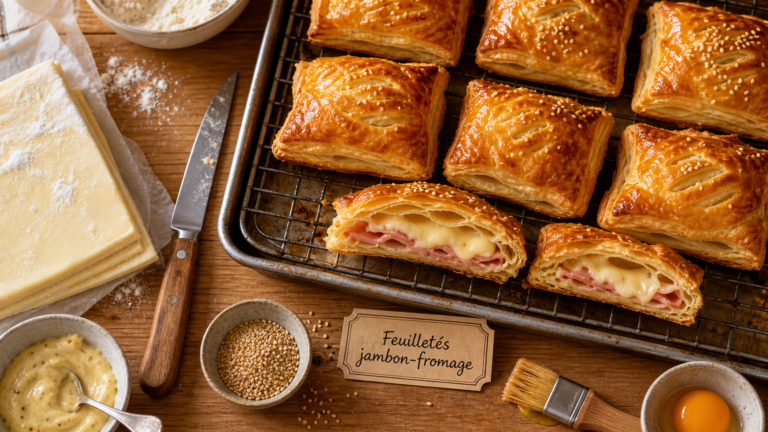 Recette feuilleté salé jambon fromage croustillant, feuilletés dorés