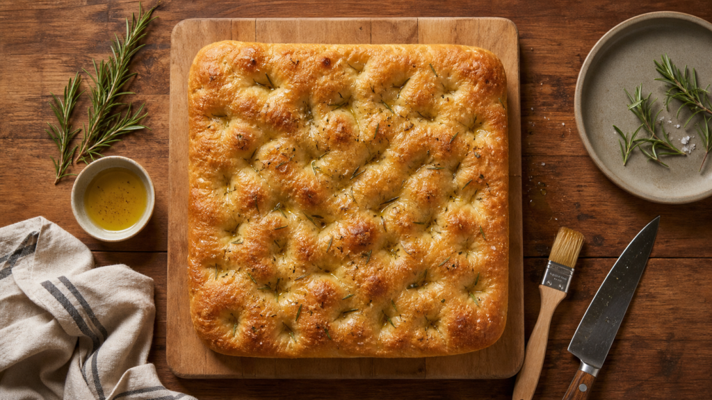 Recette focaccia Cyril Lignac : 380 ml d’eau et alvéoles