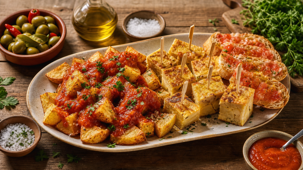 Recette des tapas espagnol : patatas bravas, tortilla et pan con tomate