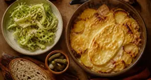 Tartiflette accompagnement : salade frisée légère et Apremont